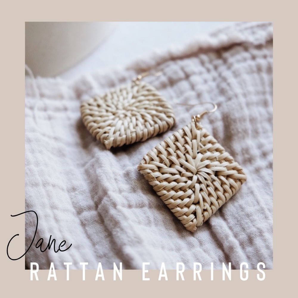 “Jane” Rattan Earrings - Picture 1 of 3